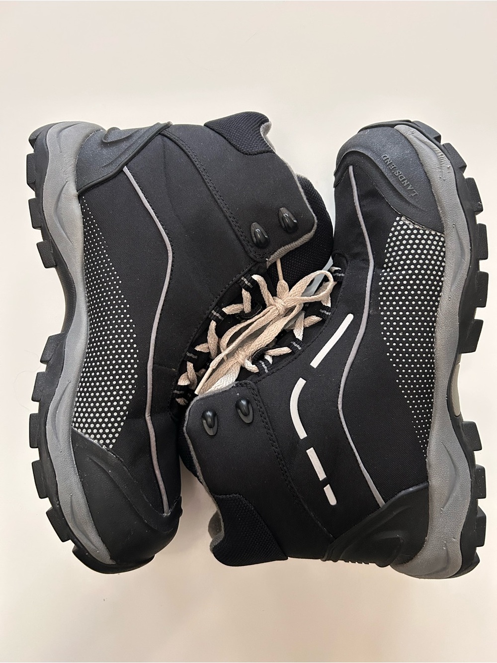 Lands’ End Winter Trail Boots Lace Up Black Gray Mens Size 8.5